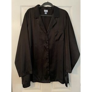 Lane Bryant Top 2X Lounge pJ Black Satin Soft Comfortable Shirt